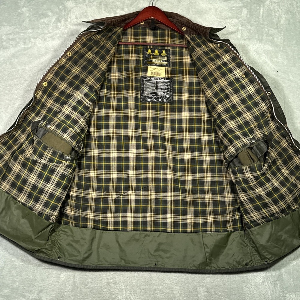 Barbour Coat Mens C46 Green Waxed Canvas Border Jacket Made In England Rain - Picture 5 of 11